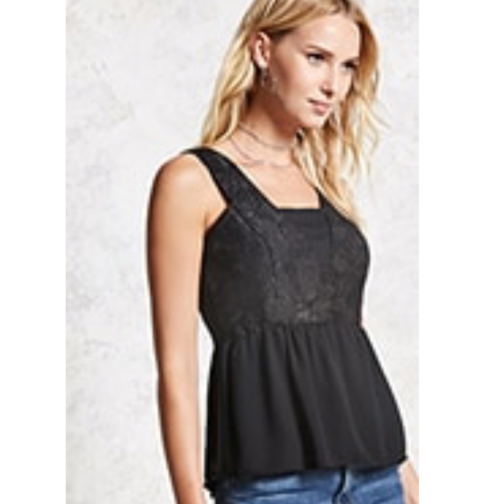 Forever 21 Brocade Peplum Top, Black, Small - NWT